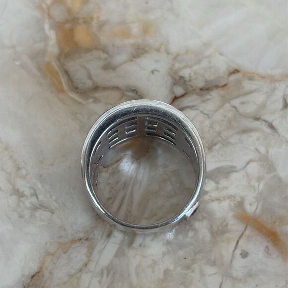 Elle 925 Sterling Silver Large Dome Ring Genuine Ruby Size 9 - Picture 5 of 10